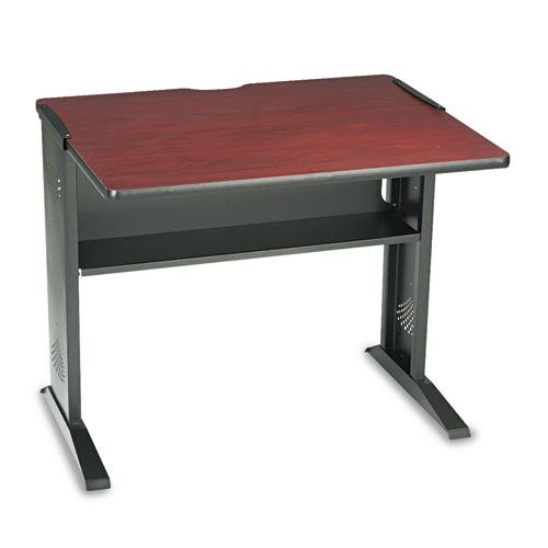 Image of Computer Desk with Reversible Top, 35.5" x 28" x 30", Mahogany/Medium Oak/Black