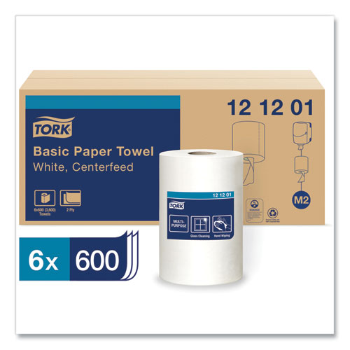 Image of Tork® Advanced Centerfeed Hand Towel, 2-Ply, 9 X 11.8, White, 600/Roll, 6/Carton