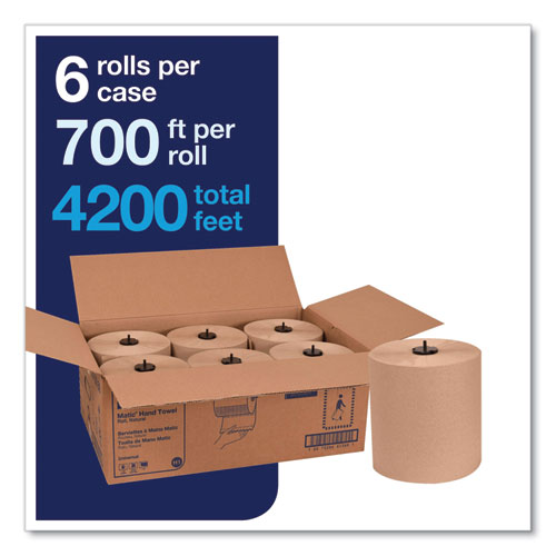 Image of Matic Hardwound Roll Towel, 1-Ply, 7.7" x 700 ft, Natural, 857/Roll, 6 Rolls/Carton