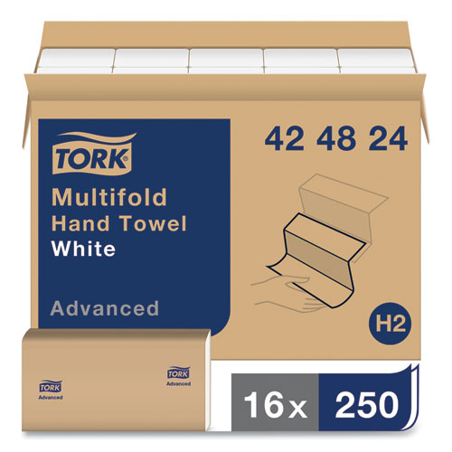 Image of Tork® Advanced Multifold Hand Towel, 1-Ply, 9 X 9.5, White, 250/Pack, 16 Packs/Carton