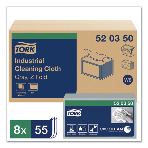 Image of Industrial Cleaning Cloths, 1-Ply, 12.6 x 15.16, Gray, 55/Pack, 8 Packs/Carton