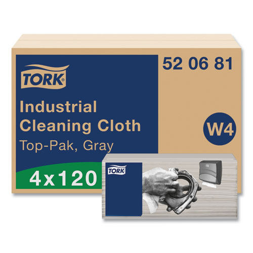 Image of Tork® Industrial Cleaning Cloths, 1-Ply, 16.34 X 14, Gray, 120 Wipes/Pack, 4 Packs/Carton