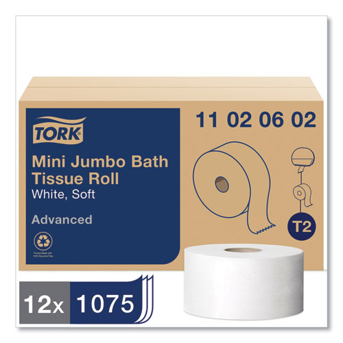 Image of Tork® Advanced Jumbo Bath Tissue, Septic Safe, 2-Ply, White, 3.48" X 751 Ft, 12 Rolls/Carton