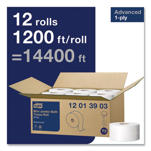 Image of Tork® Advanced Jumbo Bath Tissue, Septic Safe, 1-Ply, White, 3.48" X 1,200 Ft, 12 Rolls/Carton