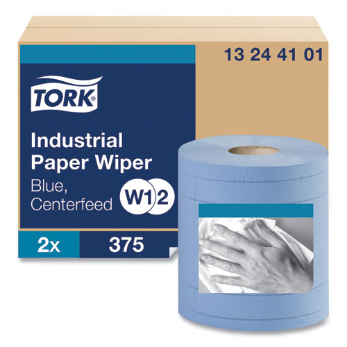 Industrial Paper Wiper, 4-Ply, 11 x 15.75, Unscented, Blue, 375 Wipes/Roll, 2 Rolls/Carton
