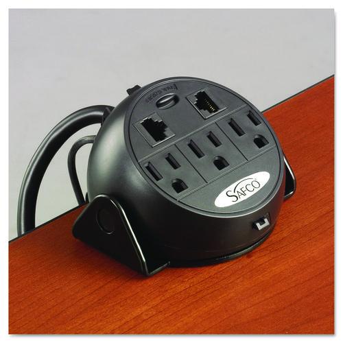 Safco® Power Module, 3 Outlets, 2 RJ-45 Ports, 8 ft Cord, Black