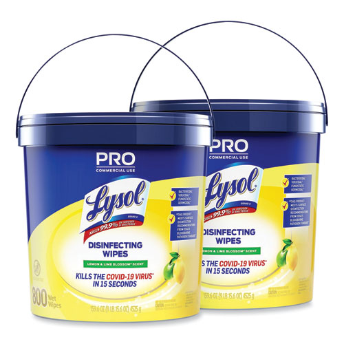 Professional Disinfecting Wipe Bucket, 6 x 8, Lemon and Lime Blossom, 800 Wipes/Bucket, 2 Buckets/Carton