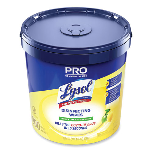 Image of Lysol® Brand Professional Disinfecting Wipe Bucket, 1-Ply, 6 X 8, Lemon And Lime Blossom, White, 800 Wipes/Bucket, 2 Buckets/Carton