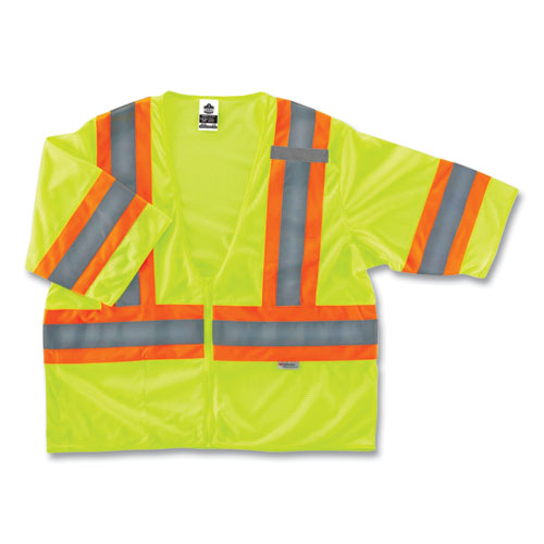 GloWear 8330Z Class 3 Two-Tone Zipper Vest, Polyester, Largel/X-Large, Lime, Ships in 1-3 Business Days