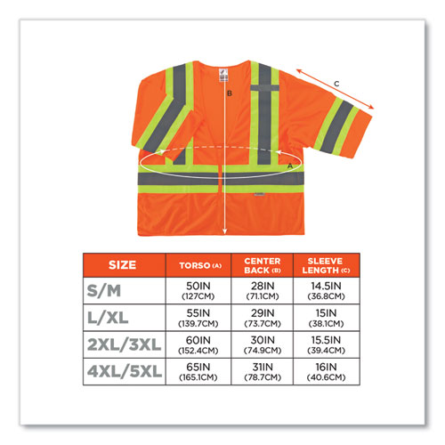 ergodyne® GloWear 8330Z Class 3 Two-Tone Zipper Vest, Polyester, Small/Medium, Orange, Ships in 1-3 Business Days