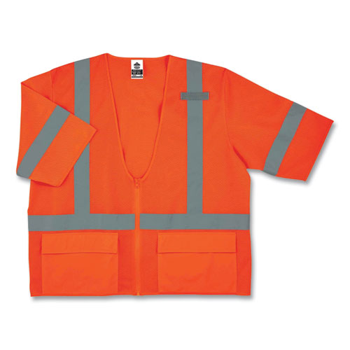 ergodyne® GloWear 8320Z Class 3 Standard Zipper Vest, Polyester, Small/Medium, Orange, Ships in 1-3 Business Days