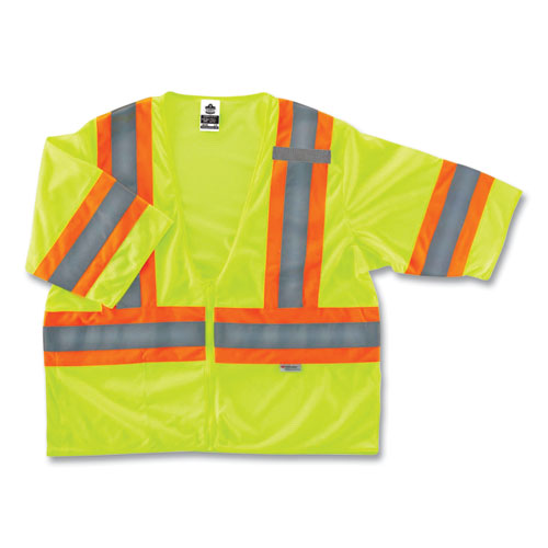 GloWear 8330Z Class 3 Two-Tone Zipper Vest, Polyester, Small/Medium, Lime, Ships in 1-3 Business Days