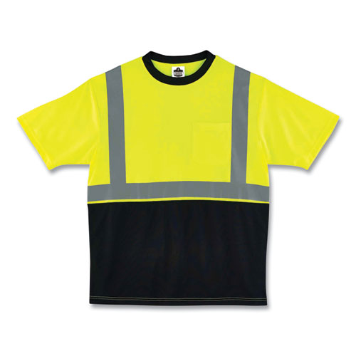 ergodyne® GloWear 8289BK Class 2 Hi-Vis T-Shirt with Black Bottom, Small, Lime, Ships in 1-3 Business Days