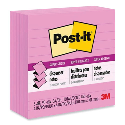 Image of Post-It® Pop-Up Notes Super Sticky Pop-Up Notes Refill, Note Ruled, 4" X 4", Neon Pink, 90 Sheets/Pad, 5 Pads/Pack