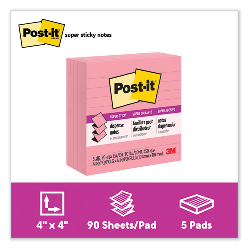 Image of Pop-up Notes Refill, Note Ruled, 4" x 4", Neon Pink, 90 Sheets/Pad, 5 Pads/Pack