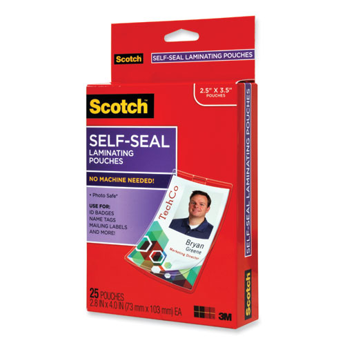 Image of Scotch™ Self-Sealing Laminating Pouches, 12.5 Mil, 2.31" X 4.06", Gloss Clear, 25/Pack
