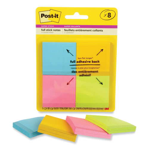 Image of Post-It® Notes Super Sticky Full Stick Notes, 2" X 2", Energy Boost Collection Colors, 25 Sheets/Pad, 8 Pads/Pack