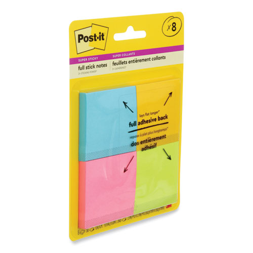Image of Post-It® Notes Super Sticky Full Stick Notes, 2" X 2", Energy Boost Collection Colors, 25 Sheets/Pad, 8 Pads/Pack