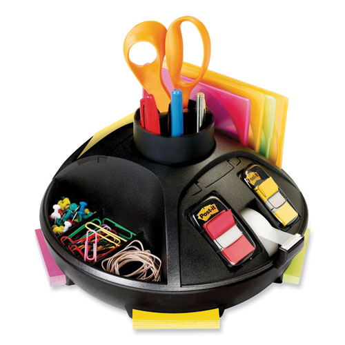 Image of 3M™ Rotary Self-Stick Notes Dispenser, 14 Compartments, Plastic, 10" Diameter X 6"H, Black