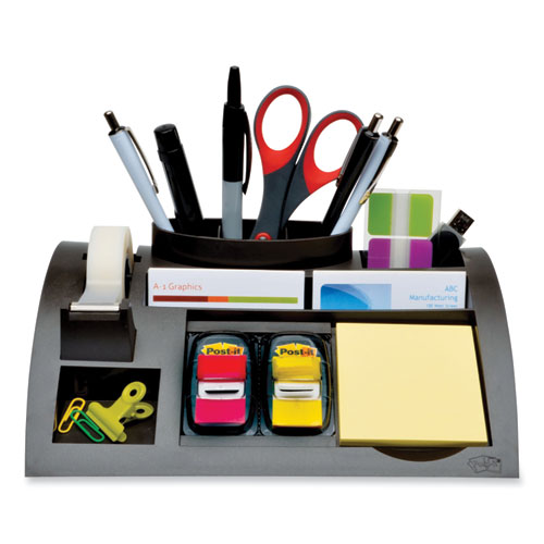 Post-It® Notes Dispenser With Weighted Base, 9 Compartments, Plastic, 10.25 X 6.75 X 2.75, Black