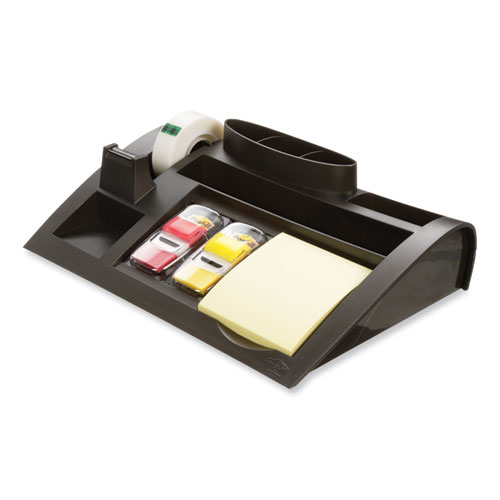 Image of Post-It® Notes Dispenser With Weighted Base, 9 Compartments, Plastic, 10.25 X 6.75 X 2.75, Black