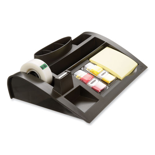 Image of Post-It® Notes Dispenser With Weighted Base, 9 Compartments, Plastic, 10.25 X 6.75 X 2.75, Black
