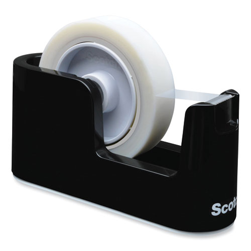 Image of Heavy Duty Weighted Desktop Tape Dispenser with One Roll of Tape, 3" Core, ABS, Black
