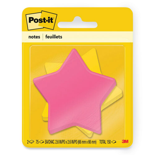 Die-Cut Star Shaped Notepads, 2.6" x 2.6", Assorted Colors, 75 Sheets/Pad, 2 Pads/Pack