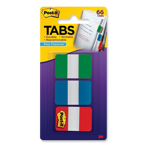 Image of Post-It® Tabs 1" Plain Solid Color Tabs, 1/5-Cut, Assorted Colors, 1" Wide, 66/Pack