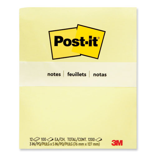 Original Pads in Canary Yellow, 3" x 5", 100 Sheets/Pad, 12 Pads/Pack