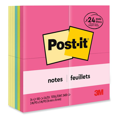 Image of Original Pads Assorted Value Pack, 3" x 3", (12) Canary Yellow, (12) Poptimistic Collection, 100 Sheets/Pad, 24 Pads/Pack