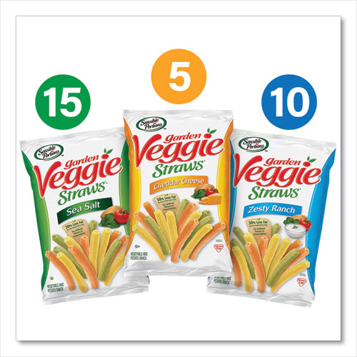 Image of Sensible Portions® Veggie Straws, Cheddar Cheese/Sea Salt/Zesty Ranch, 1 Oz Bag, 30 Bags/Carton, Ships In 1-3 Business Days