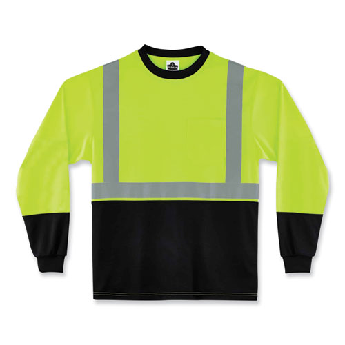 GloWear 8291BK Type R Class 2 Black Front Long Sleeve T-Shirt, Polyester, 4X-Large, Lime, Ships in 1-3 Business Days