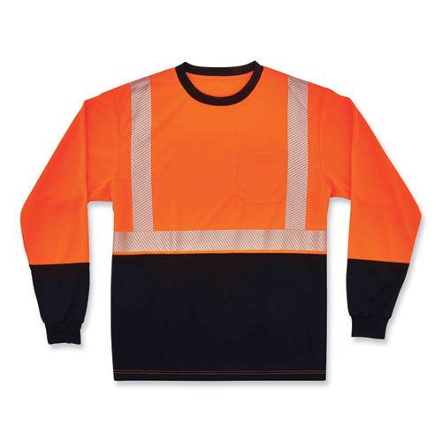 GloWear 8281BK Class 2 Long Sleeve Shirt with Black Bottom, Polyester, Medium, Orange, Ships in 1-3 Business Days