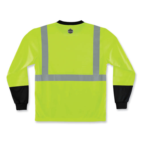 GloWear 8291BK Type R Class 2 Black Front Long Sleeve T-Shirt, Polyester, Medium, Lime, Ships in 1-3 Business Days