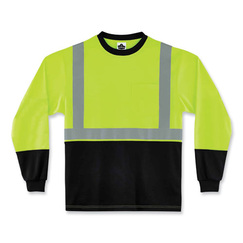 GloWear 8291BK Type R Class 2 Black Front Long Sleeve T-Shirt, Polyester, 2X-Large, Lime, Ships in 1-3 Business Days