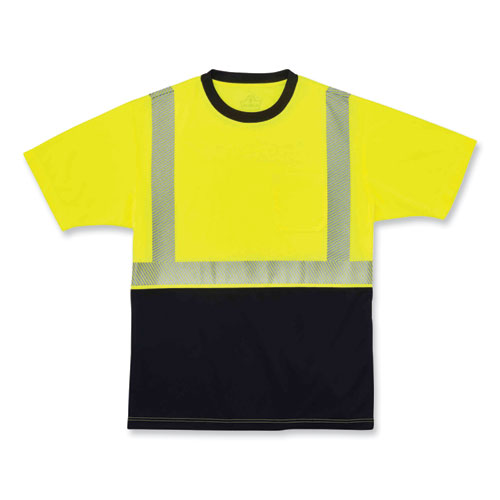 GloWear 8280BK Class 2 Performance T-Shirt with Black Bottom, Polyester, 3X-Large, Lime, Ships in 1-3 Business Days