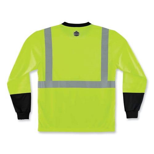 GloWear 8291BK Type R Class 2 Black Front Long Sleeve T-Shirt, Polyester, 4X-Large, Lime, Ships in 1-3 Business Days