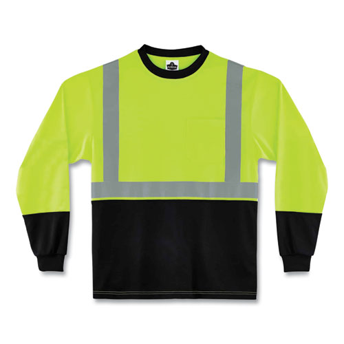 GloWear 8291BK Type R Class 2 Black Front Long Sleeve T-Shirt, Polyester, Large, Lime, Ships in 1-3 Business Days