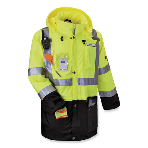 GloWear 8386 Class 3 Hi-Vis Outer Shell Jacket, Polyester, Large, Lime