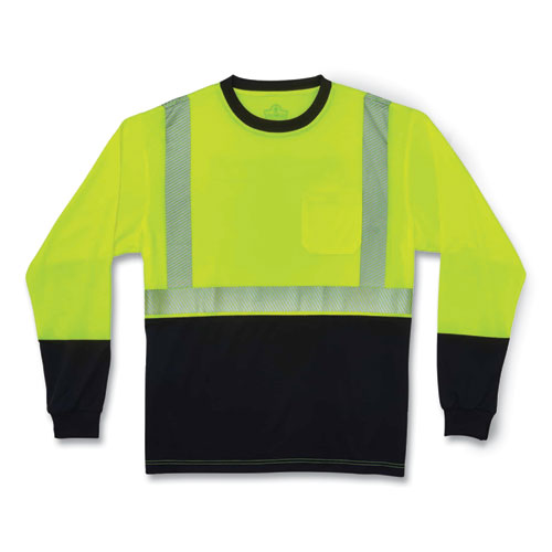 GloWear 8281BK Class 2 Long Sleeve Shirt with Black Bottom, Polyester, 2X-Large, Lime, Ships in 1-3 Business Days