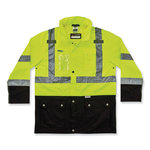 ergodyne® GloWear 8386 Class 3 Hi-Vis Outer Shell Jacket, Polyester, 2X-Large, Lime, Ships in 1-3 Business Days