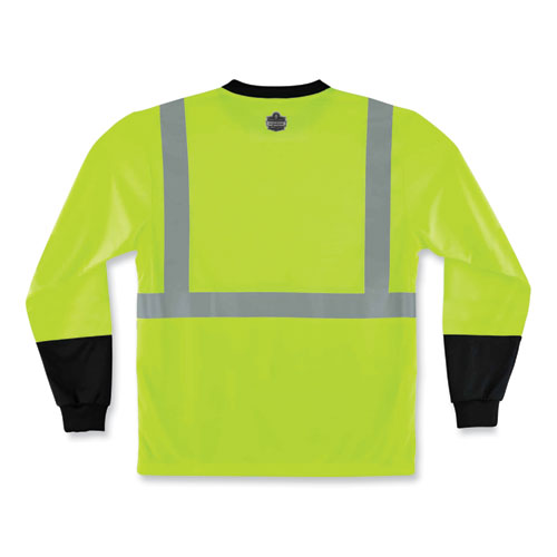 GloWear 8291BK Type R Class 2 Black Front Long Sleeve T-Shirt, Polyester, Large, Lime, Ships in 1-3 Business Days