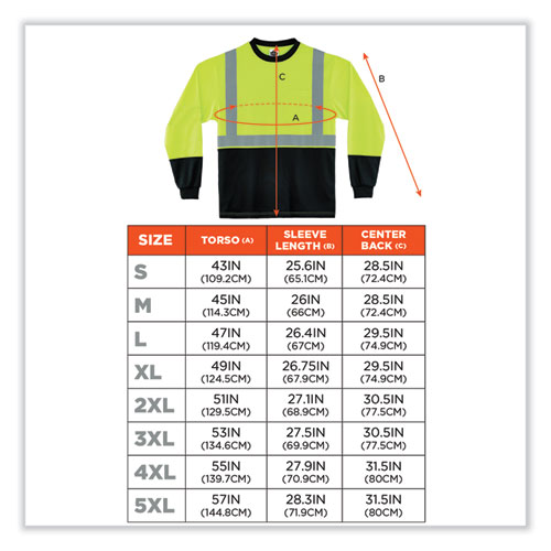 GloWear 8281BK Class 2 Long Sleeve Shirt with Black Bottom, Polyester, 4X-Large, Lime, Ships in 1-3 Business Days
