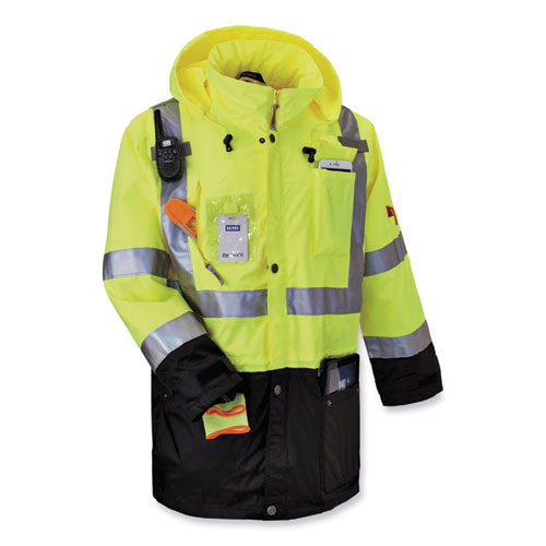 GloWear 8386 Class 3 Hi-Vis Outer Shell Jacket, Polyester, X-Large, Lime, Ships in 1-3 Business Days