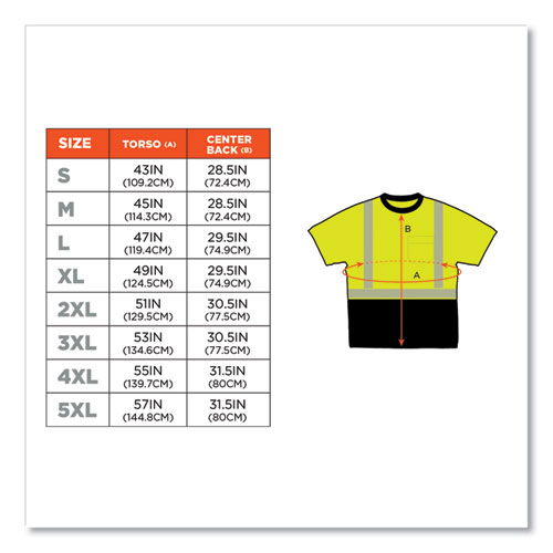 GloWear 8280BK Class 2 Performance T-Shirt with Black Bottom, Polyester, 5X-Large, Lime