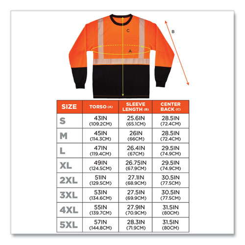GloWear 8281BK Class 2 Long Sleeve Shirt with Black Bottom, Polyester, Large, Orange, Ships in 1-3 Business Days
