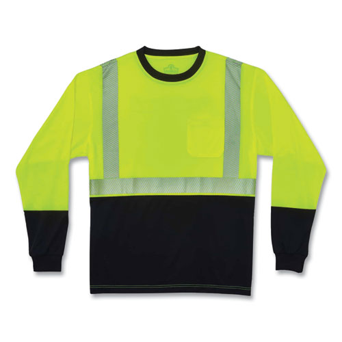 GloWear 8281BK Class 2 Long Sleeve Shirt with Black Bottom, Polyester, X-Large, Lime, Ships in 1-3 Business Days