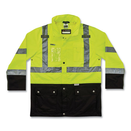 GloWear 8386 Class 3 Hi-Vis Outer Shell Jacket, Polyester, Medium, Lime, Ships in 1-3 Business Days