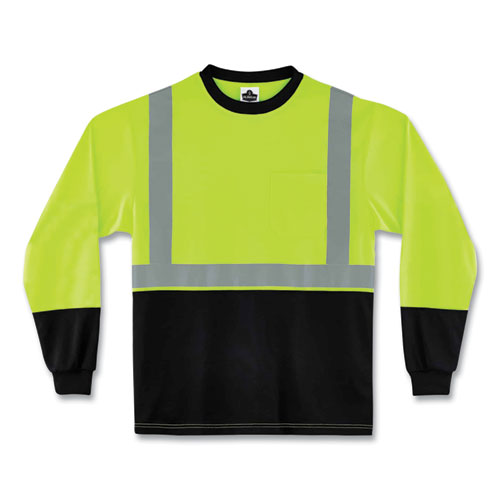 GloWear 8291BK Type R Class 2 Black Front Long Sleeve T-Shirt, Polyester, Medium, Lime, Ships in 1-3 Business Days